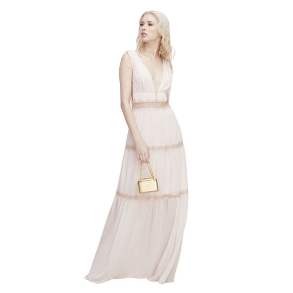 Watters Blush Inna Chiffon Deep V Bridesmaids Formal Dress US 12 - Picture 1 of 8